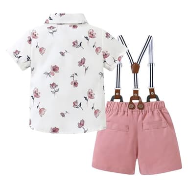 nilikastta Toddler Boy Outfits Toddler Suit For Boys Toddler Outfits For Boys Pink Summer Formal Short Shirt/Bowtie/Suspender 2-3T - Image 5