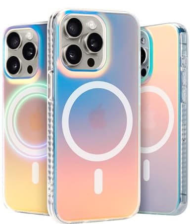 LONLI Hue - Magnetic Case for iPhone 15 Pro - [Compatible with Magsafe] - [360° Shock-Absorbent Bumper] - [Cute and Unique Phone Cover for Girls and Women] - Fluorescent Holographic Iridescent - Image 1