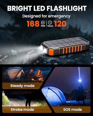 Riapow Solar Charger Power Bank: 27000mAh Wireless Portable Charger Built-in Cables - 22.5W Fast Charging Battery Bank with USB C - PD QC3.0 External Battery Pack for Phone - 2 Flashlights for Outdoor - Image 7