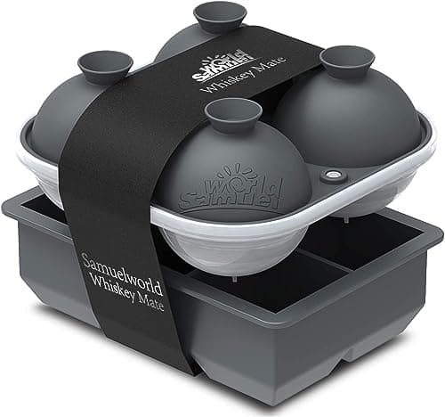 Samuelworld Large Silicone Premium Ice Trays, 2-Pack Combo, 2 Inches Big Cubes & 2.5 Inches Sphere Ice Molds - BPA Free, Craft Ice Maker for Gifting, Whiskey, Cocktails, Easy Release - Gray - Image 1