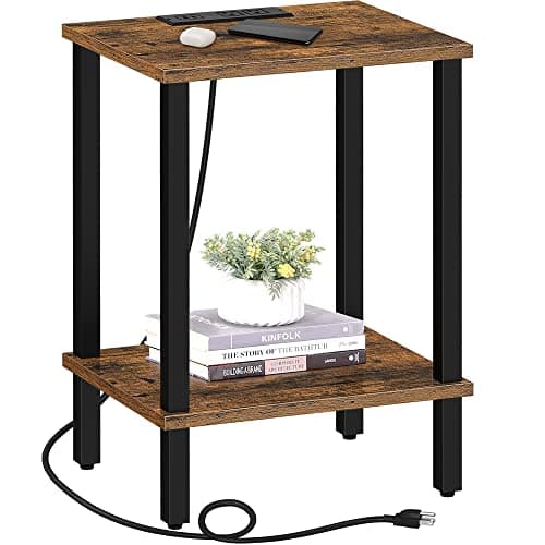 TUTOTAK End Table with Charging Station, Side Table with USB Ports and Outlets, Nightstand, 2-Tier Storage Shelf, Sofa Table for Small Space TB01BB040 - Image 1