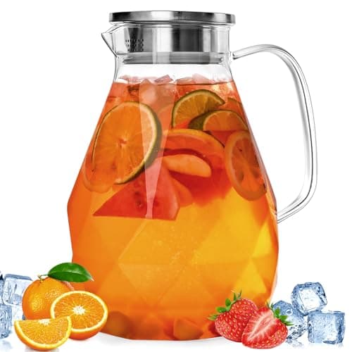 Glass Pitcher with Lid,1 Gallon Glass Water Pitcher Hot/Cold Water Jug, Juice and Iced Tea Beverage Carafe with Lid (Extra-Wide Mouth) - Image 1