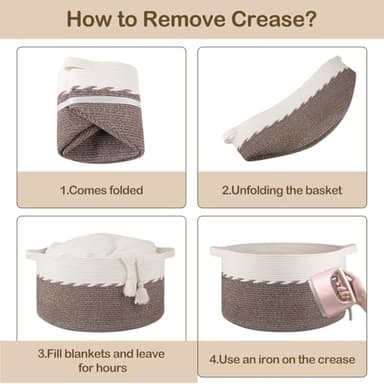 OIAHOMY 90L Blanket Basket for Living Room, Large Basket 23" x 23" x 13" with Handle, Laundry Hamper for Blankets, Pillows, Toy Storage for Kids, Dogs - Brown & White - Image 8