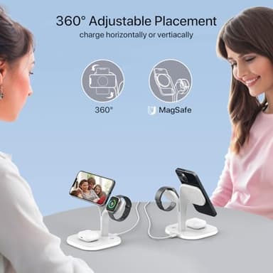 EXW for Magsafe Charger Stand,Charging Station for Multiple Devices,Wireless Charger for iPhone 17 Air 16 15 14 13 12 Series,Apple Watch Series 1-10/Ultra,AirPods Pro with LED and Adapter (White - Image 6