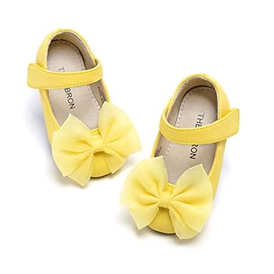 THEE BRON Toddler/Little Girl Mary Jane Flats Princess Dress Shoes(G06 Toddler,Yellow/8M) - Image 1