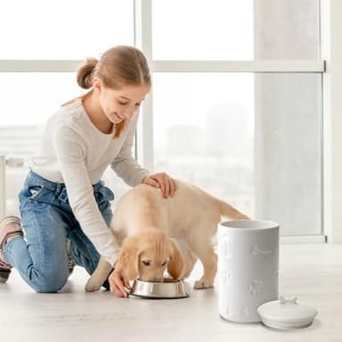 NIXBYO Dog Treat Container Airtight - 9"x5" Large Ceramic Dog Treat Jar for Kitchen Counter, White Dog Cookie Jar with Lid - Farmhouse Style Dog Food Storage Container for Dogs, Cats, Pets - Image 5