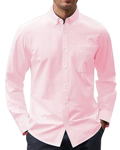 J.VER Mens Oxford Dress Shirts Regular Fit Long Sleeve Button Down Collar Shirt with Pocket Light Pink X-Large - Image 1