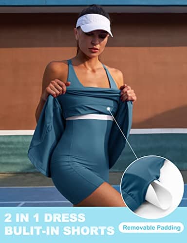 IUGA Womens Tennis Dress with Shorts Underneath Athletic Dress for Women Golf Dresses Summer Outfits for Workout Sea Blue - Image 3