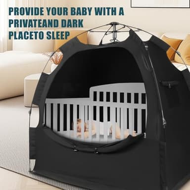 Blackout Tent for Pack N Play: Portable Baby Sleep Pod with 1-Click Setup, Mini Crib Cover with Monitor and Fan Pouches, Blocks 95% of Light, Travel Crib Canopy - Image 2