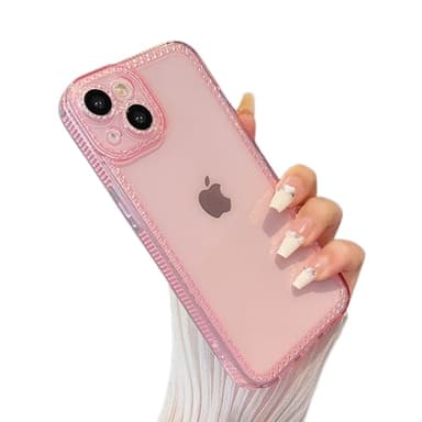 ZTOFERA Designed for iPhone 14 Plus/15 Plus 6.7 inch,Sparkly Cute Clear Case for Women Girls,Glitter Bling Flexible Soft TPU Silicone Bumper Protective Cover for iPhone 14 Plus/15 Plus,Pink - Image 1