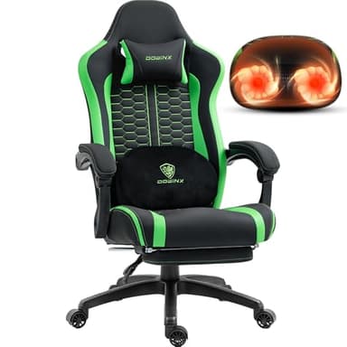 Dowinx Gaming Chair with Heated Massage Lumbar Support, Ergonomic Gaming Computer Chairs with Footrest and Pocket Spring Cushion, Big and Tall PC Gamer Chair for Adult, 330lbs, Green - Image 1