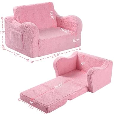 MOMCAYWEX Kids Chairs for Toddler, 2-in-1 Toddler Soft Sherpa Couch Fold Out, Convertible Sofa to Lounger for Girls and Boys, Pink - Image 3