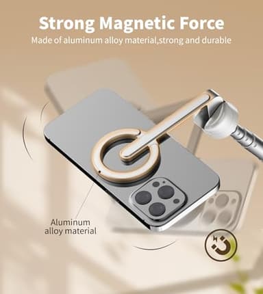 TONEOF 68" Magnetic Selfie Stick Tripod with Aluminum Strong Magnetic Holder for Magsafe, 360° Rotatable Travel Phone Tripod Stand with Metal Ring & Rechargeable Remote for iPhone/Android(Beige Gray) - Image 3