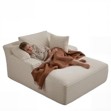 67 Inch Chaise Lounge Chair Indoor, Oversized Corduroy Upholstered Boneless Sofa Bed, Deep Seat Sleeper Couch Reading Chairs, Cloud Sofas Couches for Living Room, No Assembly Required (Beige) - Image 8