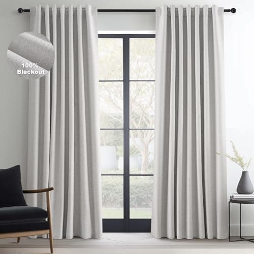 Topfinel 90 Inches Long Full Blackout Light Grey Linen Curtains for Bedroom, Pinch Pleat Black Out Curtains, Viral Farmhouse Modern Lined Track Drapes 2 Panels Set for Sliding Door Winter - Image 1