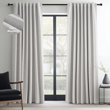 Topfinel 90 Inches Long Full Blackout Light Grey Linen Curtains for Bedroom, Pinch Pleat Black Out Curtains, Viral Farmhouse Modern Lined Track Drapes 2 Panels Set for Sliding Door Winter - Image 1