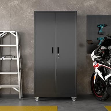 Aobabo Upgraded Garage Storage Cabinets with Wheels,Metal Storage Cabinets with 5 Adjustable Shelves for Garage Home Office Storage, Black,71''H*34''W*18''D,Assembly Required - Image 9