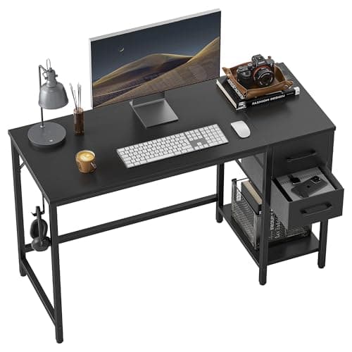 Cubiker Computer Home Office Desk with Drawers, 47 Inch Small Desk Study Writing Table, Modern Simple PC Desk, Black - Image 1