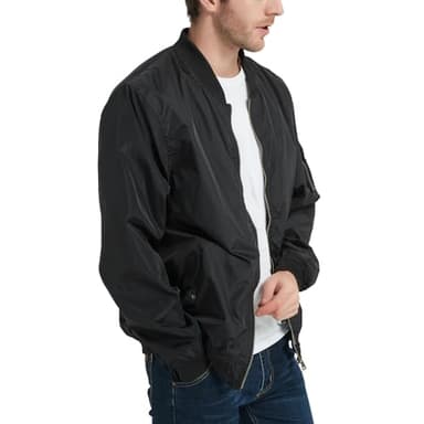 MADHERO Mens Bomber Jacket Lightweight Slim Fit Softshell Windbreaker Black XL - Image 2