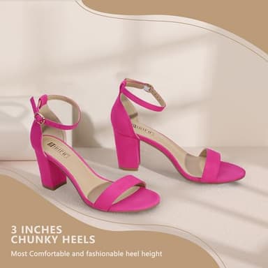 IDIFU Hot Pink Heels Chunky Block Low Heels Wedding Bridal Prom Dance Party Dress Shoes Open Toe Ankle Strap Heeled Sandals Dressy Comfortable Trendy Short Thick Summer Cute Heels(Hot Pink Suede, 7) - Image 3