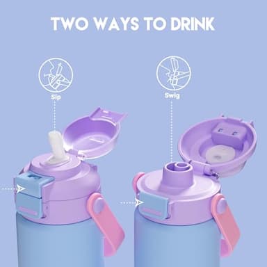 Meoky Kids Water Bottle for School: 14 oz Insulated Water Bottle with Straw and Spout Lid - 100% Leakproof Stainless Steel Water Bottle BPA-Free for Travel Sports - Toddlers Girls, Bluebell - Image 4