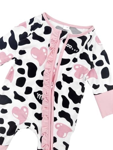 Bow Dream Baby Girl Clothing Footies Bamboo Rayon Baby Girl Clothes Baby Romper Jumpsuit Newborn-24 Months Pink Blue Flower Cow 3-6 Months - Image 3