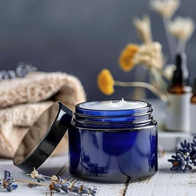 KEYWING 2oz Small Glass Jars with Black Lids, 35 Pack Blue Round Glass Cosmetic Jars with Inner Liners for Cream, Lotions, Powders and Ointments - Image 6