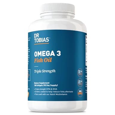 Dr. Tobias Omega 3 Fish Oil, 2000mg Triple Strength with 800mg EPA 600mg DHA Per Serving, Fish Oil Omega 3 Supplements for Heart, Brain & Immune Support, 180 Softgels, 90 Servings - Image 1