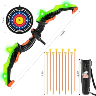 ASMAD Kids Bow and Arrow Set, LED Light Up Archery Toy Set, 10 Suction Cup Arrows, Target & Quiver, Indoor and Outdoor Kids Toys for Children Boys Girls, Christmas Birthday Gifts for Kids(1 Pack) - Image 6