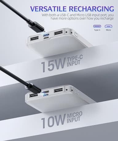 LOVELEDI Portable Charger 2-Pack 15000mAh Power Bank Dual USB and Type-C Output 5V3.1A Fast Charger Battery Pack for iPhone 16 15 14 13 12 X Samsung S24 S23 Google iPad etc (Light Black and White) - Image 4