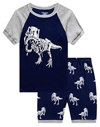 Family Feeling Baby Boys Glow in the Dark Dinosaur Pajamas Short Sets 100% Cotton Blue Infant Kid 18-24 Monthes - Image 1