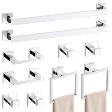 TURS 10-Piece Bathroom Hardware Accessories Set Chrome Towel Bar Holder Set SUS304 Stainless Steel Towel Racks for Bathroom Wall Mounted, 23.6-Inch - Image 1