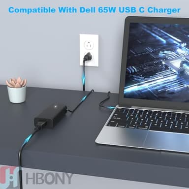 HBONY 65W 60W USB Type C Charger Compatible with Dell Laptop Latitude 5540 5440 7440 5450 e5430 5430 5530 7430 3450 5550 5350 7450 5420 7420 5520 e5440 Power Cord, XPS 13 Computer AC Adapter - Image 6