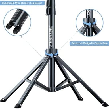 Fugetek 62" Selfie Stick Tripod for iPhone, Stable 4 Leg Design, Bluetooth Remote, Aluminum Stick & Legs, Lightweight, Portable All in One, Compatible with iPhone & Android, Non Skid Feet - Image 4