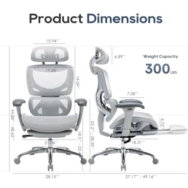 COLAMY Ergonomic Mesh Office Chair with Footrest, Executive High Back Computer Desk Chair with Wide Headrest and Adjustable 3D Arms, Backrest Height, Tilt Lock and Lumbar Support, Grey - Image 3