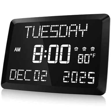 Raynic Digital Clock, 11.5" Large Display Calendar Clock with Day and Date, Indoor Temperature, Adjustable Brightness, Snooze,12/24H, DST for Home, Office, Elderly - Image 1