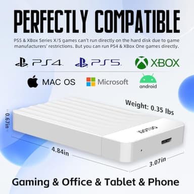 YOTUO Portable External Hard Drive Storage Expansion Mobile HDD USB 3.0 for PC, Mac, Desktop, Laptop, PS4, PS5, Xbox One X/S, Xbox 360, Xbox Series X/S, Office & Game (White, 750GB) - Image 4