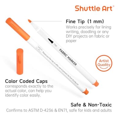 Shuttle Art 28 Colors Fabric Markers, Shirt Permanent Markers for Clothes Sneakers Jeans with 11 Stencils 1 Fabric Sheet, Fabric Pens for Kids Adult Painting Writing - Image 3