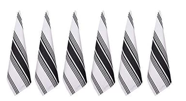 Urban Villa Kitchen Towels 100% Cotton Pack of 6, Highly Absorbent Quick Drying Super Soft Premium Dish Towels for Kitchen with Hanging Loop Hand & Tea Towels - 20x30 Inch, (Black & White, Striped) - Image 3