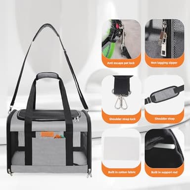 YUNIQUE Soft-Sided Cat & Dog Carrier for Pets Up to 15 Lbs, Airline Approved Collapsible Travel Puppy Carrier with Lightweight Fabric Design (Grey) - Image 8