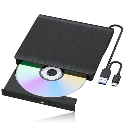 LLMHHKYK External CD/DVD Drive for Laptop, USB 3.0 & Type-C CD Burner, Portable DVD Player, Slim External Optical Drive Plug and Play, CD/DVD RW, Compatible with PC, Mac, Linux (2 in 1 Black) - Image 1