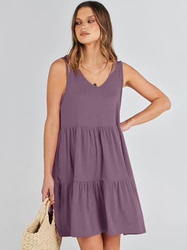 ANRABESS Womens Summer Casual Tank Dress Sleeveless V Neck T Shirt Sundress Flowy Tiered Swing Mini Beach Vacation Dresses Purple XX-Large - Image 2