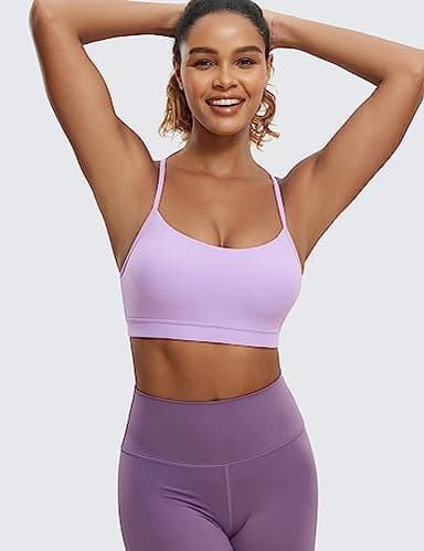 CRZ YOGA Butterluxe Womens Y Back Sports Bra - Padded Racerback Low Impact Spaghetti Thin Strap Workout Yoga Top Elfin Purple Small - Image 2