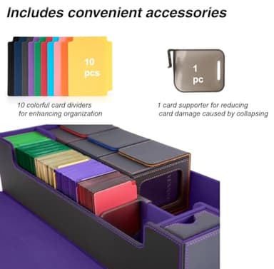 Venssu MTG Deck Box Holds 5 Display Card Deck Boxes with Playmat and Dice Box,Includes 10 colorful dividers and 1 card supporter, Trading Card Storage Box For Magic Game Cards（Black and Purple） - Image 4