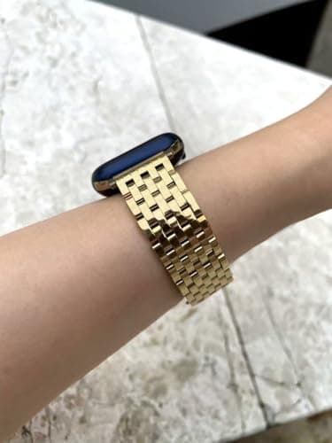 Seven-link Watch Bands for Apple Watch 10,Se,9,8,7,6,5,4,3,2,1 for Women, Dressy Stainless Steel Metal Band for Apple Watch 40mm 41mm 42mm 38mm for iWatch, 14K Light Gold - Image 6