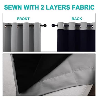 NICETOWN 100% Blackout Curtain with Black Liner, Thermal Insulated Full Blackout 2-Layer Lined Drape, Energy Efficiency Window Drapery for Bedroom (Silver Grey, 1 Panel, 42-inch W by 63-inch L) - Image 4