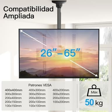 PERLESMITH Ceiling TV Mount for 26-65 inch Flat Screen Displays, Max VESA 400x400mm, Hanging Adjustable Ceiling TV Bracket Fits Most LCD LED OLED 4K TVs, Pole Ceiling Mount Holds up to 110lbs, PSCM2 - Image 3
