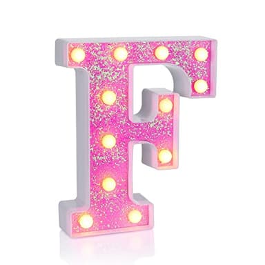 Foaky Pink Light up Letters，Pink Party Decorations,Girls Room Decor,Glitter Light Up Letters,Alphabet Letter Sign for Night Light Birthday Party Girls Gifts, Home Bar Decoration（F） - Image 1