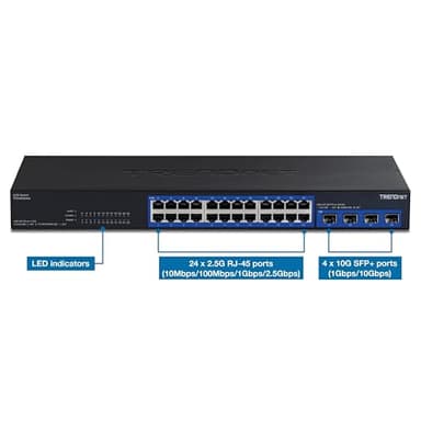 TRENDnet 28-Port Multi-Gig Switch, TEG-S50284, 24 2.5Gb RJ45 Ports, 4 x 10G SFP+ Ports, NDAA TAA Compliant, Lifetime Protection, 200Gbps Switch Capacity, Rack Mount Ready, Black - Image 3