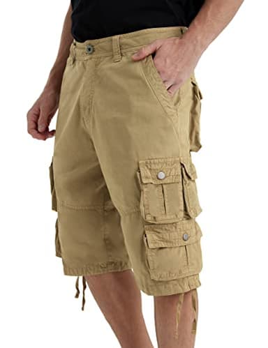 YGREYG Mens Cargo Shorts Long Capri Below The Knee Shorts 3/4 Relaxed Fit Long Shorts with Pockets Khaki 34 - Image 1